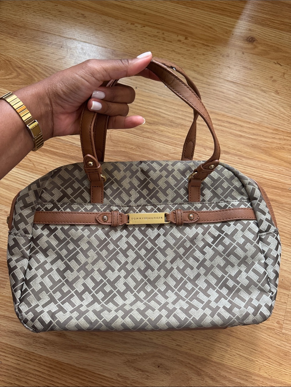 Tommy Hilfiger Jacquard Satchel with Tan Trim ✨